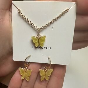 Yellow butterfly earrings and necklace set